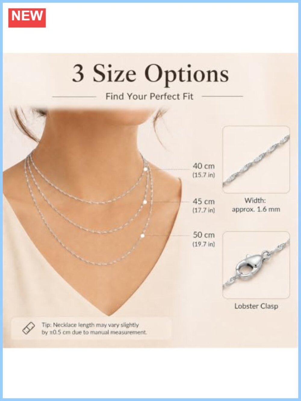 925 Sterling Silver Twist Chain Necklace for Women Dainty Thin Shiny Wave Choker - Picture 4 of 6